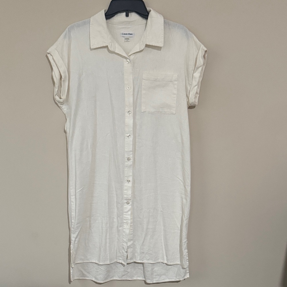 Calvin Klein Ivory Short Sleeve Shirt Dress